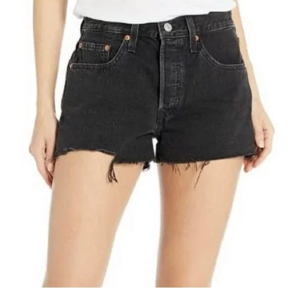 Levi’s 501 High Waist Button Fly Cutoff Jean Shorts women’s 30” Black Daisy Duke - Picture 1 of 12